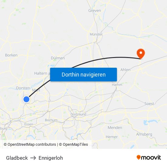 Gladbeck to Ennigerloh map