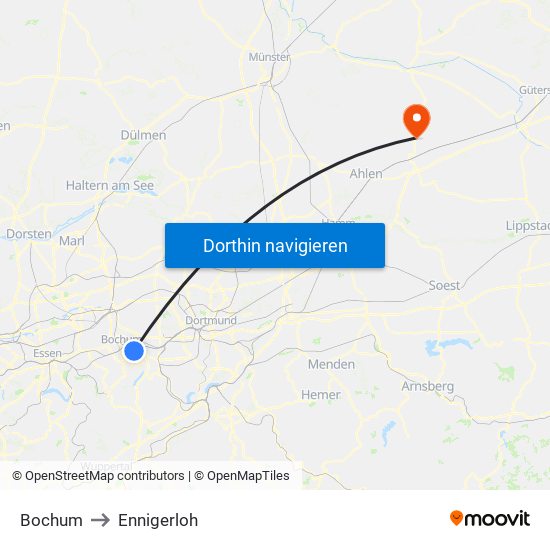 Bochum to Ennigerloh map