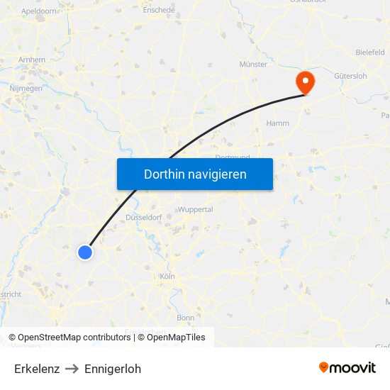 Erkelenz to Ennigerloh map