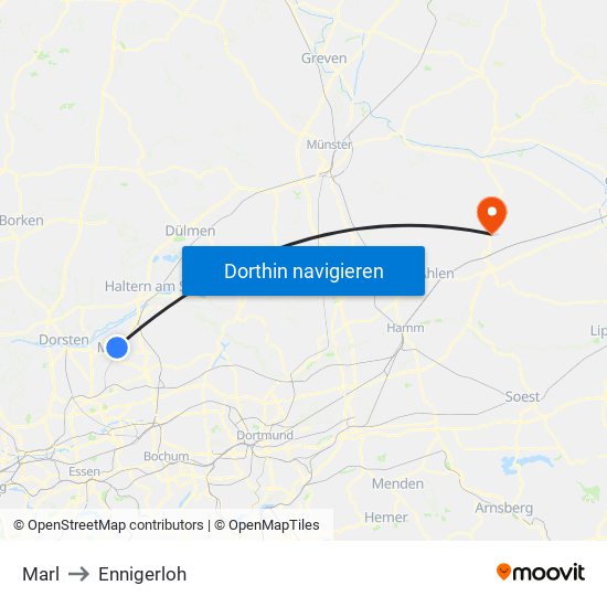 Marl to Ennigerloh map