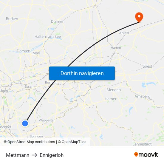 Mettmann to Ennigerloh map