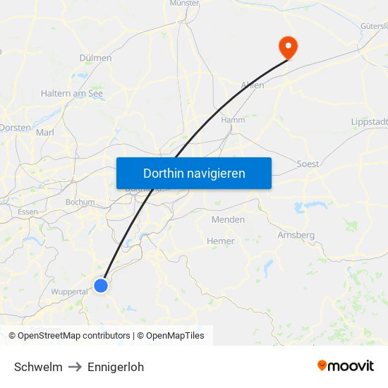 Schwelm to Ennigerloh map