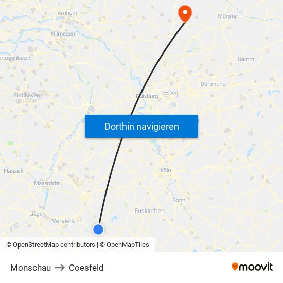 Monschau to Coesfeld map