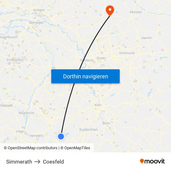 Simmerath to Coesfeld map