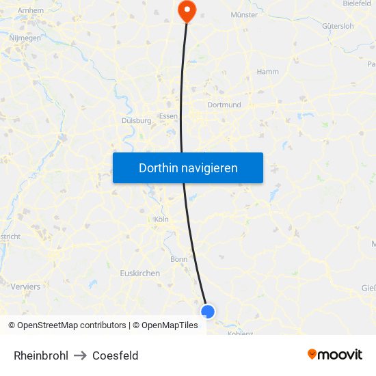 Rheinbrohl to Coesfeld map