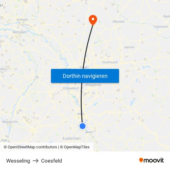 Wesseling to Coesfeld map