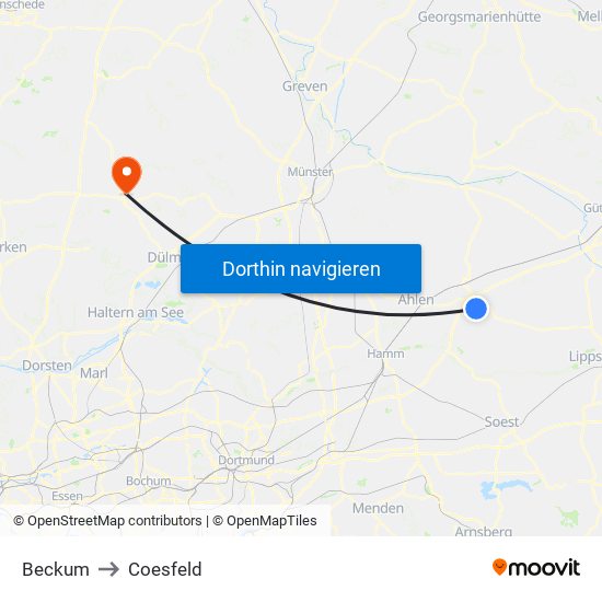 Beckum to Coesfeld map