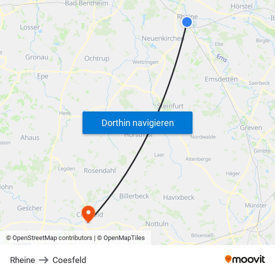 Rheine to Coesfeld map