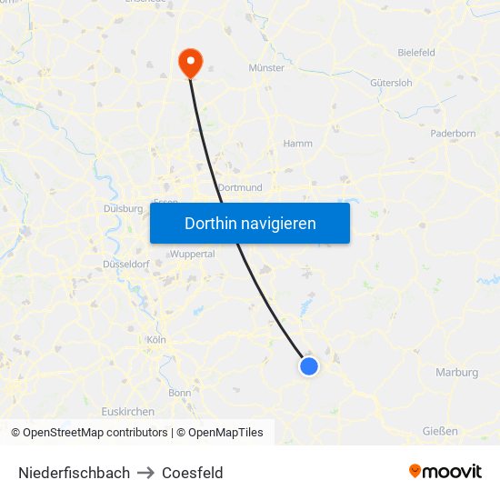 Niederfischbach to Coesfeld map