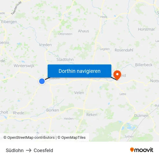 Südlohn to Coesfeld map