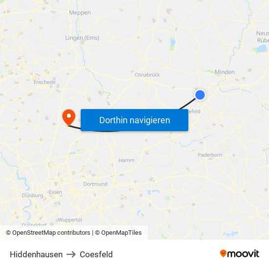 Hiddenhausen to Coesfeld map