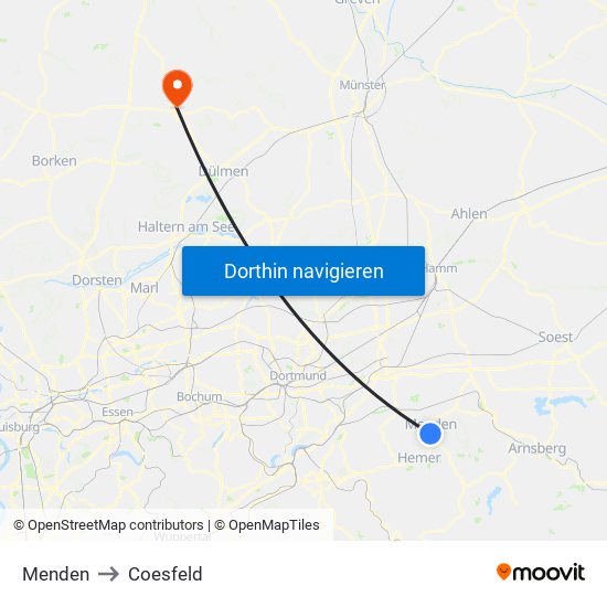 Menden to Coesfeld map