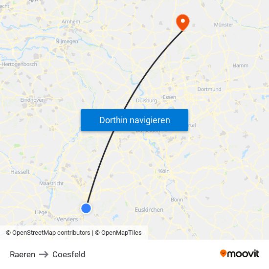 Raeren to Coesfeld map