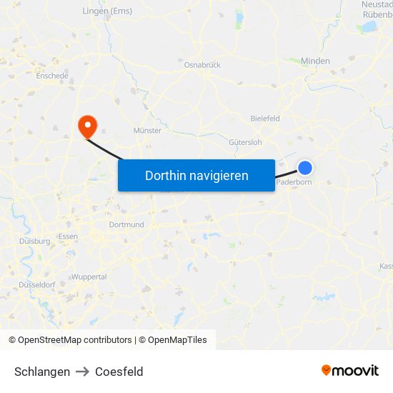 Schlangen to Coesfeld map