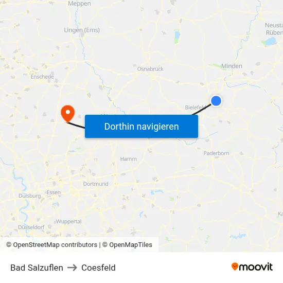 Bad Salzuflen to Coesfeld map