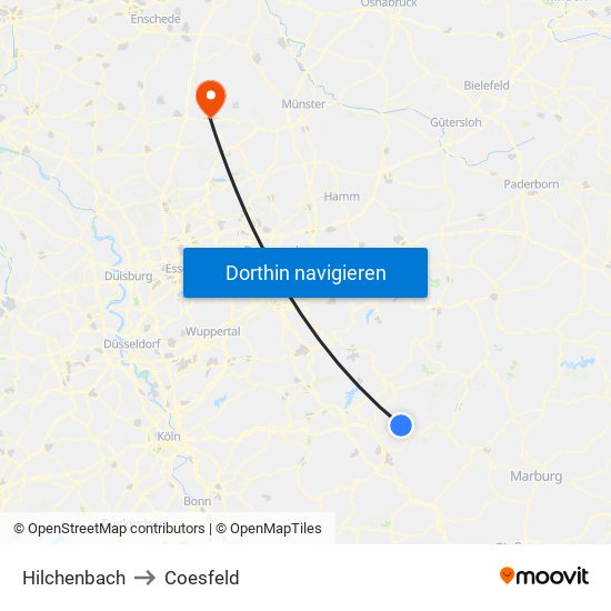 Hilchenbach to Coesfeld map