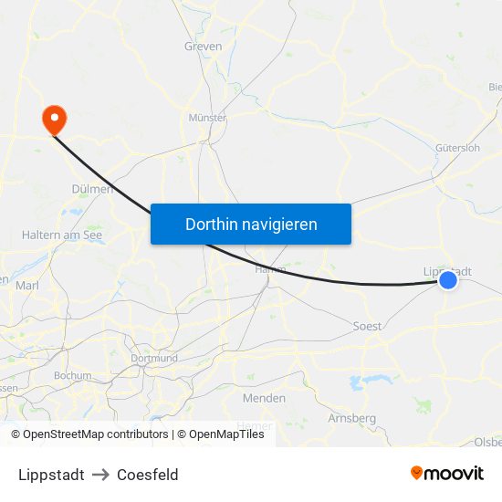 Lippstadt to Coesfeld map