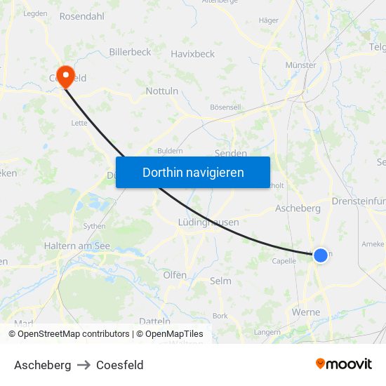 Ascheberg to Coesfeld map