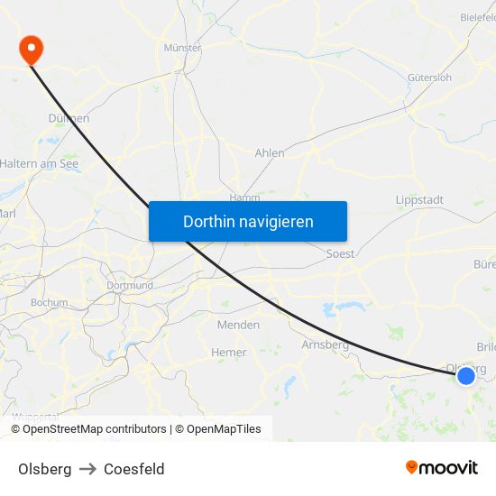 Olsberg to Coesfeld map