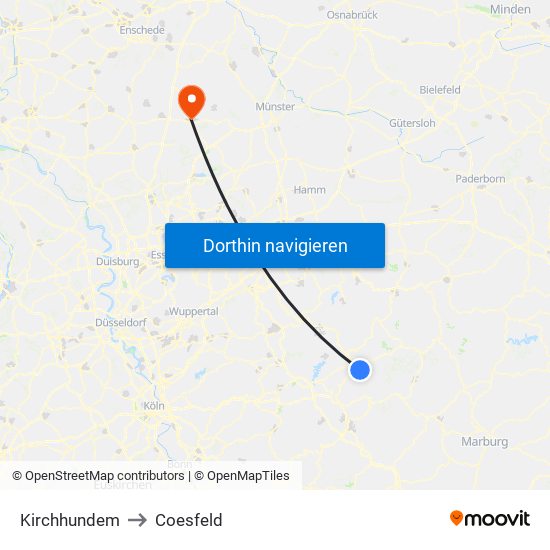 Kirchhundem to Coesfeld map