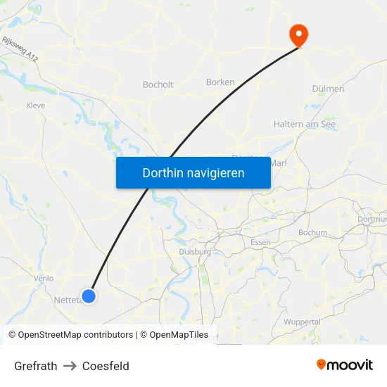Grefrath to Coesfeld map