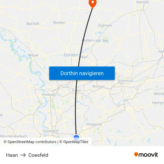 Haan to Coesfeld map