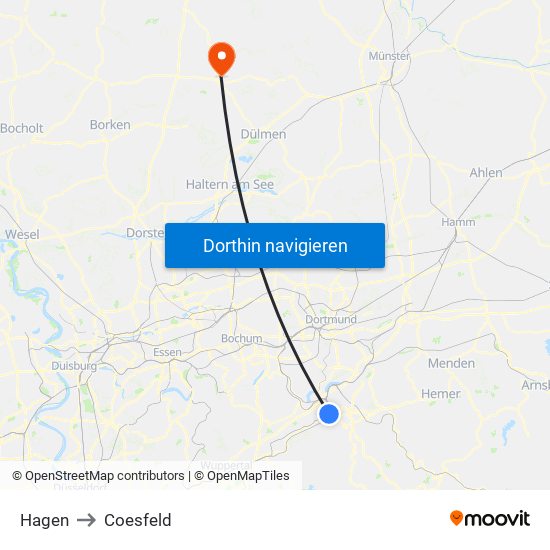 Hagen to Coesfeld map