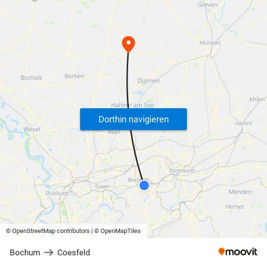 Bochum to Coesfeld map