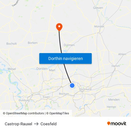 Castrop-Rauxel to Coesfeld map