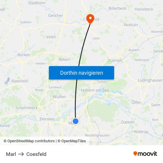 Marl to Coesfeld map