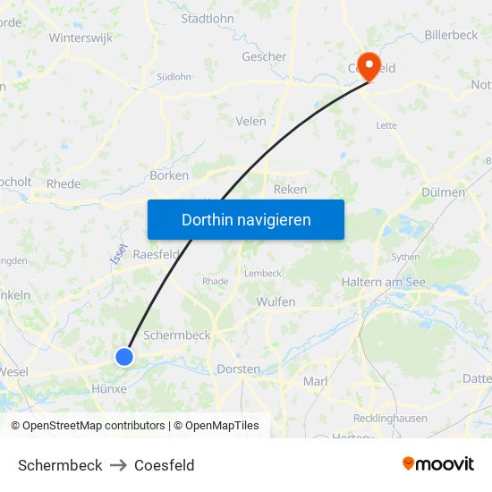 Schermbeck to Coesfeld map