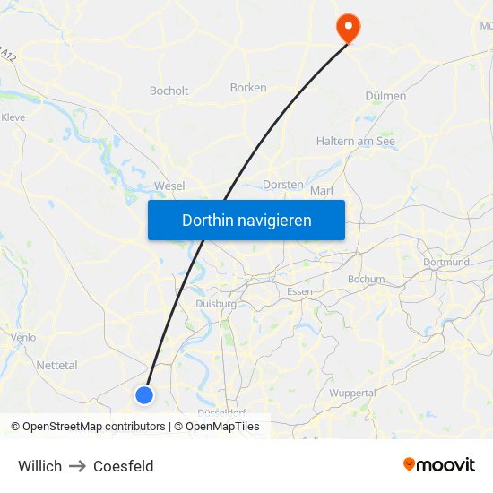 Willich to Coesfeld map