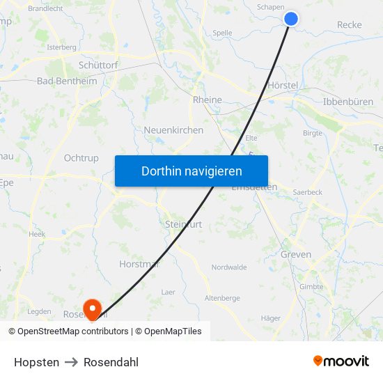 Hopsten to Rosendahl map