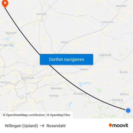 Willingen (Upland) to Rosendahl map