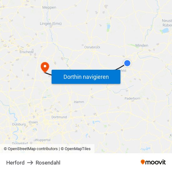 Herford to Rosendahl map