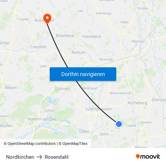 Nordkirchen to Rosendahl map