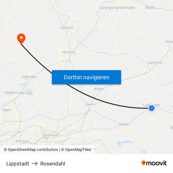 Lippstadt to Rosendahl map