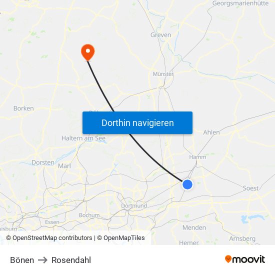 Bönen to Rosendahl map