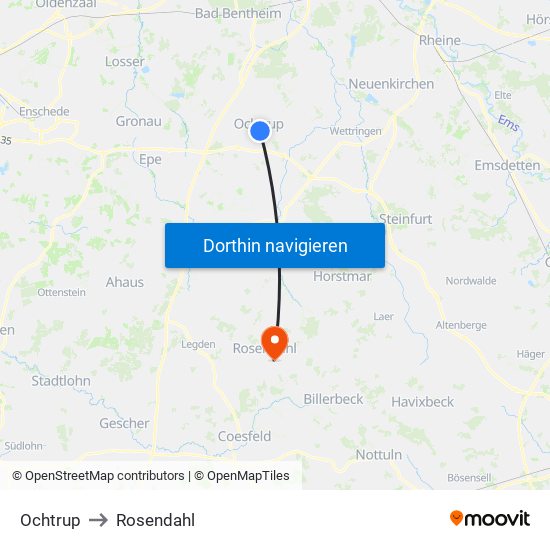 Ochtrup to Rosendahl map