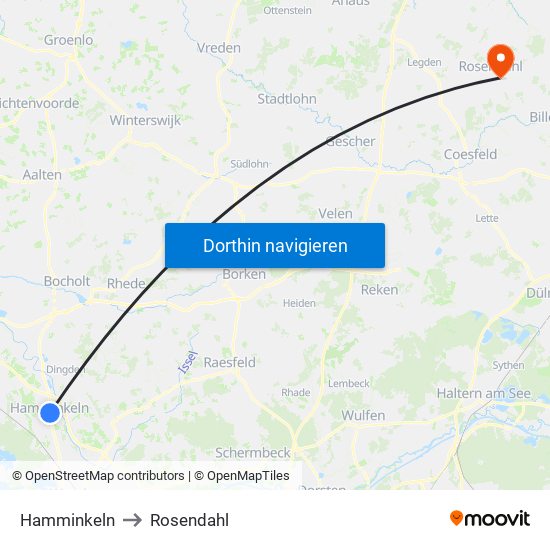 Hamminkeln to Rosendahl map