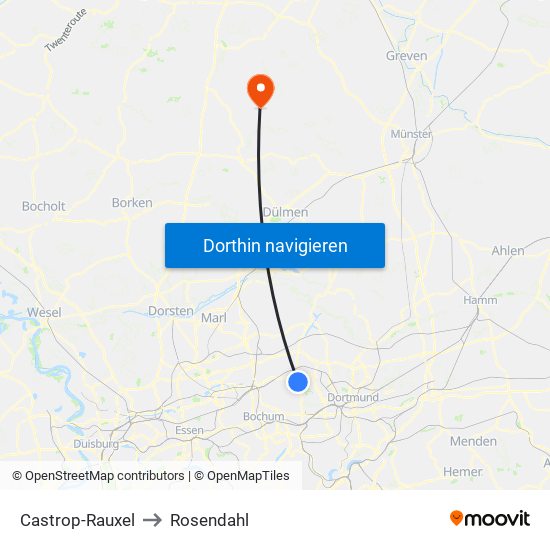 Castrop-Rauxel to Rosendahl map