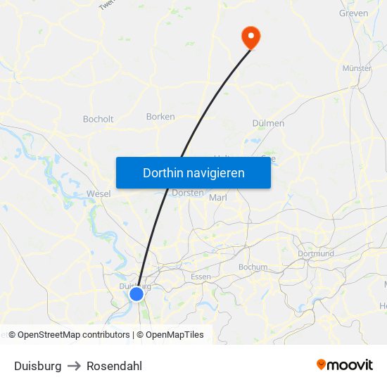 Duisburg to Rosendahl map