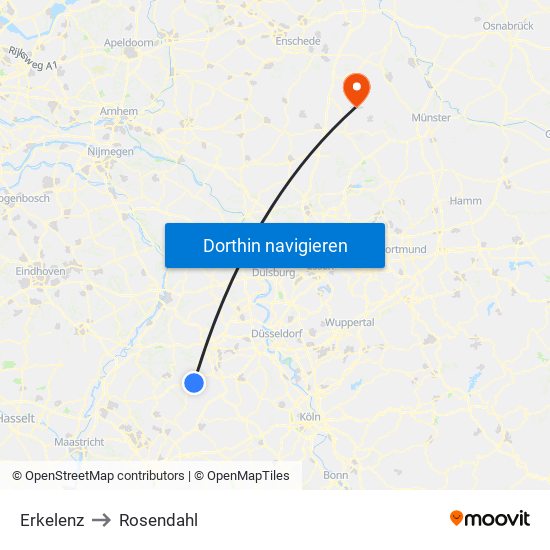 Erkelenz to Rosendahl map