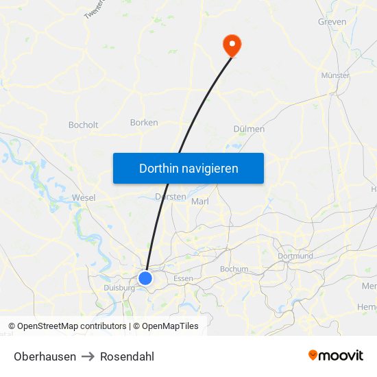 Oberhausen to Rosendahl map