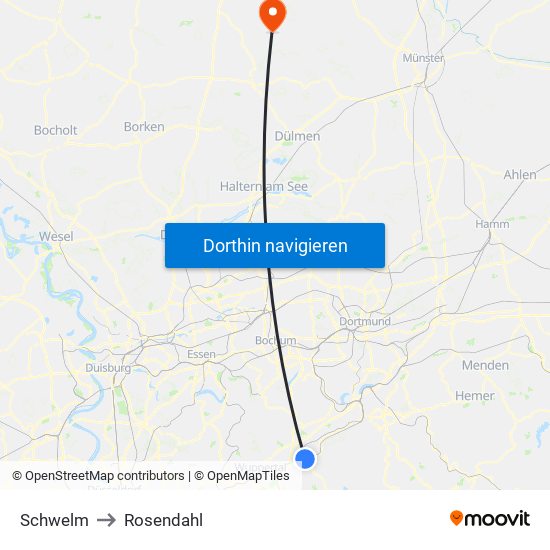 Schwelm to Rosendahl map