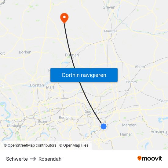 Schwerte to Rosendahl map