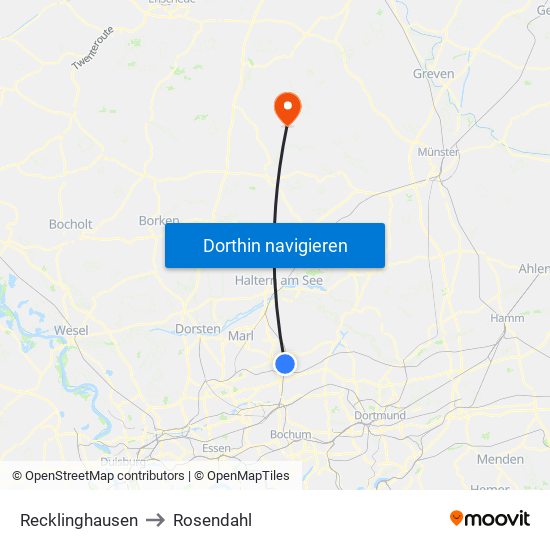 Recklinghausen to Rosendahl map