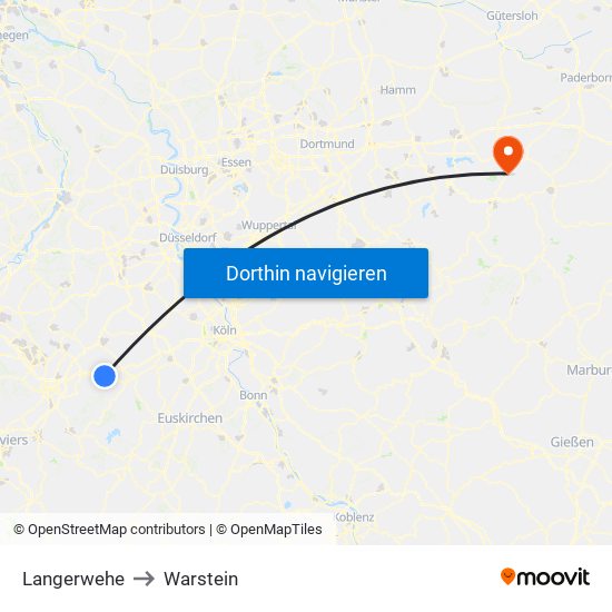 Langerwehe to Warstein map