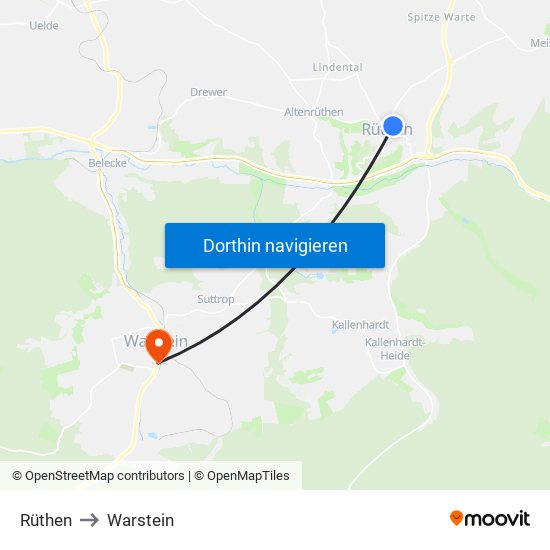 Rüthen to Warstein map