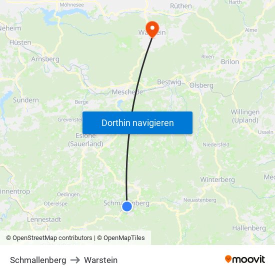 Schmallenberg to Warstein map